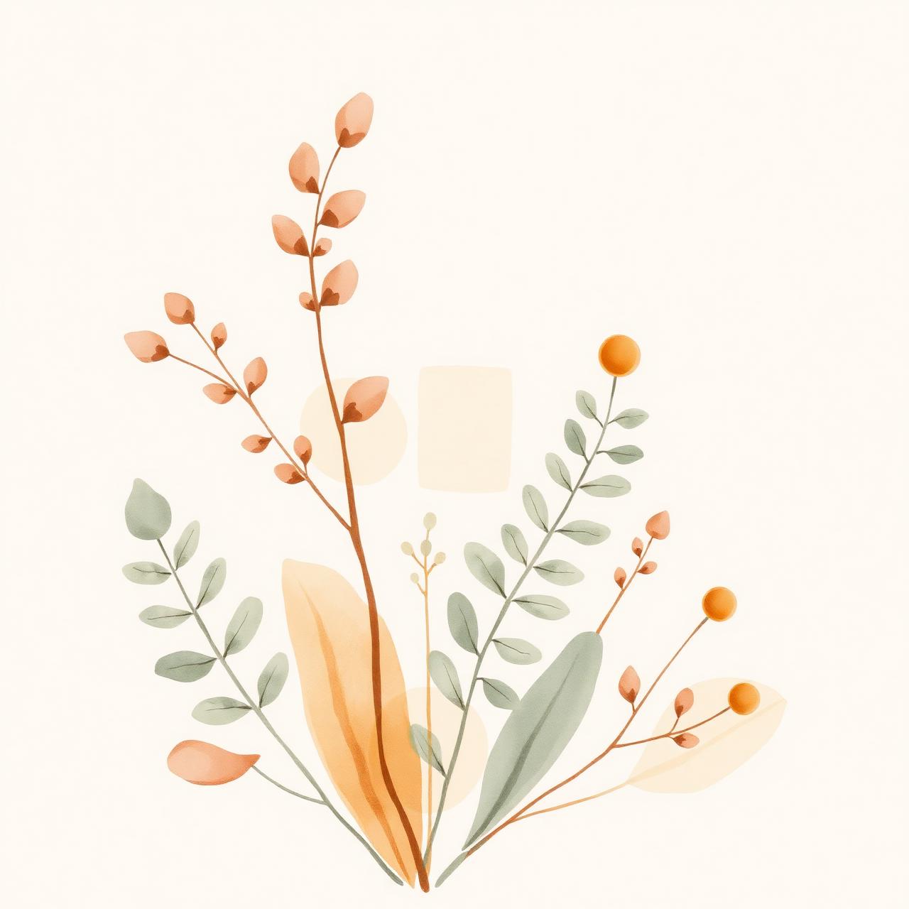 mjuk akvarellbotanisk illustration i gräddvit, salvia och bärnsten